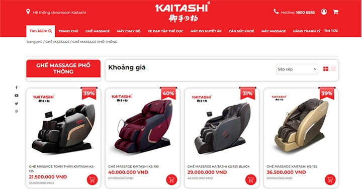 Ghế massage Vĩnh Phúc thương hiệu Kaitashi