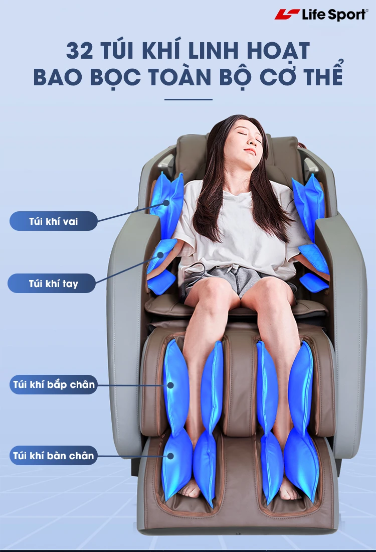 Ghế massage Nghệ An sở hữu hệ thống túi khi phân bổ khắp cơ thể.