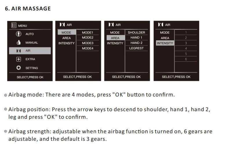 Chế độ massage của túi khí ghế massage Life Sport LS-500