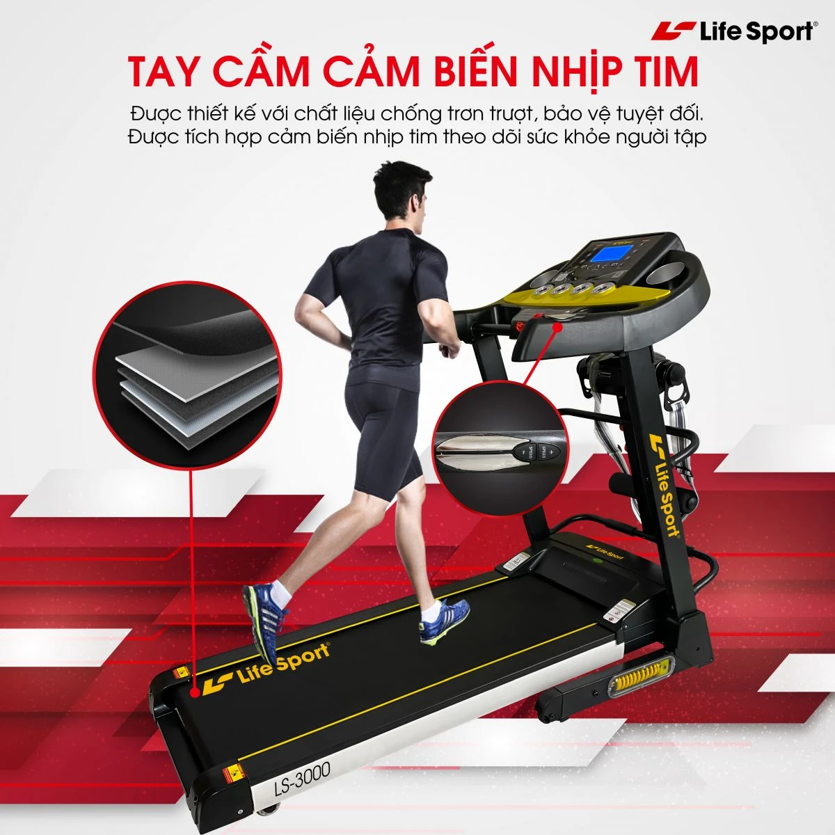 Máy chạy bộ LS-3000 | tích hợp cảm biến nhịp tim